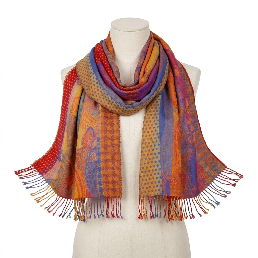 Polka Paisley Check Shawl